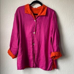 Pink Orange Reversible Lightweight Three Button Jacket with Collar
